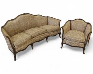 French Louis XV Style Mahogany Sofa & Armchair