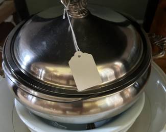 Silver Serving Bowl with pyrex insert. Stoneware Bowl 1910.