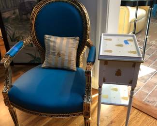 Gilt chair in blue leather