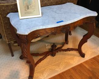 Antique mahogany table with marble top