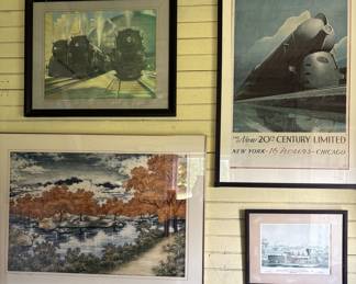 Signed Woodblock print, 3 train prints