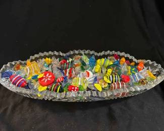 Murano Glass Candy Pieces In A Crystal Dish