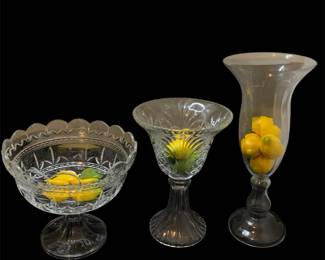 3 Large Decorative Clear Glss Vases