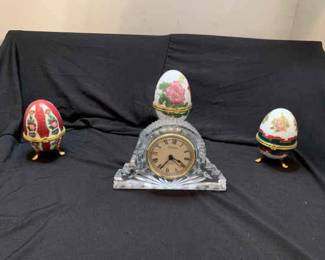 3 Egg Trinket Boxes And A Quartz Clock