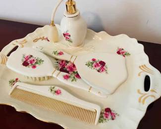 Vintage Baum Bros Formalities Victorian Rose Vanity Set