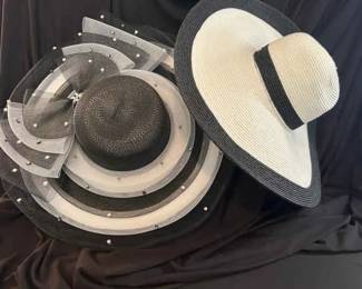 2 Black White Wide Brimmed Hats