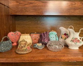 Miniature Ceramic Purse Collection And Lead Crystal Glass Candy Bowl