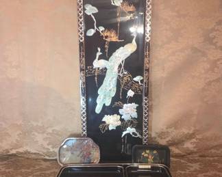 Asian Inspired Lacquer And Inlay Decor Lot