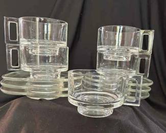 Vintage 1970s Joe Colombo Style Glass Cups Saucers