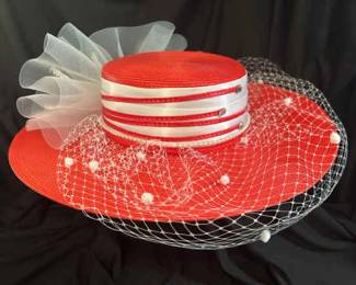 Deborah New York Red White KY Derby Church Hat