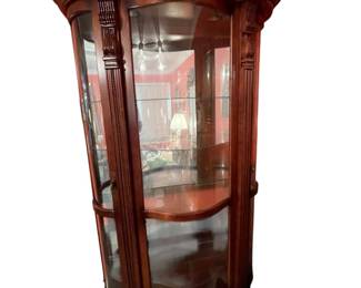 Curved Glass Front Curio Cabinet with 2 Side Doors