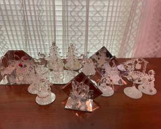 Miniature Glass Figurines On Mirror Bases
