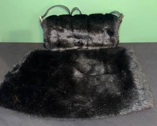 Black Fur Scarf Bag Combo