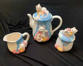 PMC 3 Peice Cat Themed Teaware
