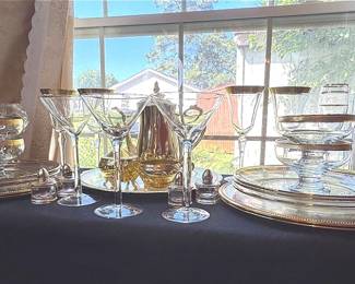 Clear Glasswear With Golden Edging Plus Beautiful Glass Candle Holders