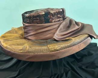 Brown Straw, Sequin Ribbon Hat