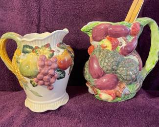 Vintage Bella Casa By Fans Fruit Bounty Pitcher And World Bazaar Majolica Pitchers