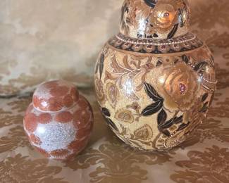 Lot Of 2 Decorative Ginger Jars With Floral Patterns