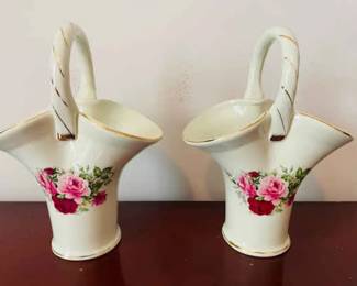 Formalities By Baum Bros Pair Of Porcelain Basket Vases