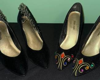 2 Pair of Black Velvet Heels