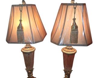 Pair Of Ornate Gold And Glass Designed Table Lamps