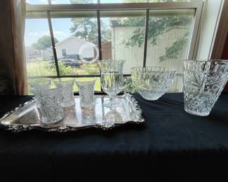 Silver Plated Tray and Glassware