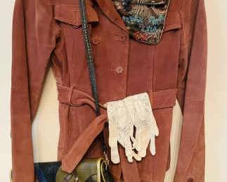 Brown Suede Leather Jacket With Accessories