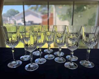 7 Crystal Wine Glasses And 5 Crystal Cordial Glasses All Match