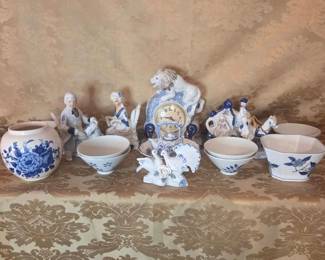 Assorted Porcelain Lot Floral Vases, Bowls, Clock And Figurines
