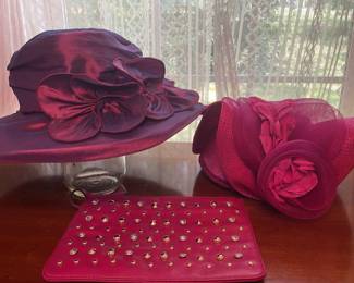 Iridescent And Pink Hat With Pink Clutch