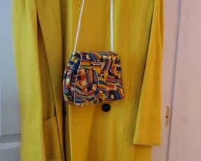 Andrea Marin Full Length Yellow Coat And Matching Purse