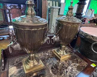 Large brass urns w/ stag handles