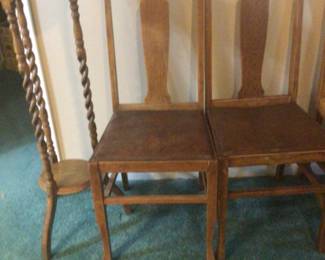 Oak plant stand $75.; pair of Tiger oak chairs $80