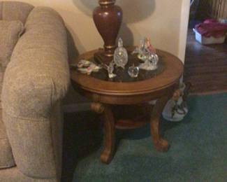 end tables (2) $75. Each., crystal decor figurines, pair of lamps