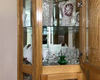 red cut to clear crystal vase; milk glass; miscellaneous crystal