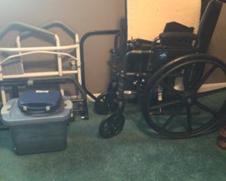 drive wheelchair with leg attachments & seat cushion $75.; other medical home care items