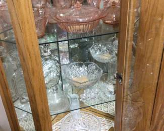 Pink depression glass; crystal