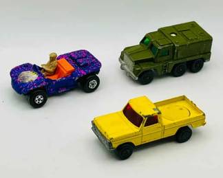 (3) Lesney MATCHBOX Rolamatics 1973
No. 16 Badger, No. 47 Beach Hopper, No. 57 Wild Life Truck. These roll ok. The purple one rolls the best. See photos for condition