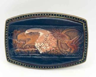 Vintage Alumaline 4108 Brass Leather Eagle Belt Buckle BB-317