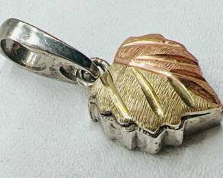 Sterling Silver Leaf Pendant with 12K Yellow & Rose Gold