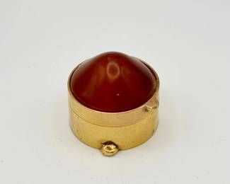 Vintage Domed Amber Lucite & Enamel Pill Box