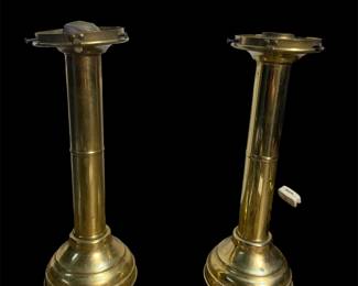 Sold brass oil lamps, one converted 