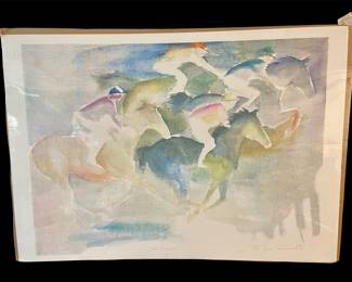 Watercolor print of jockeys