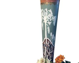 Mixed metal painted urn with faux flowers