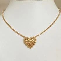 14K Gold Large Quilted Heart Pendant Necklace - 18" (11.1 Grams)