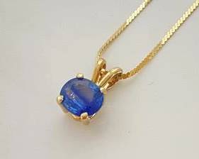 14K Gold with Faceted Blue Gemstone Necklace - 16" (2 Grams)