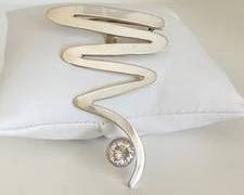 Large Taxco Mexico Sterling Silver with CZ Stone Squiggle Design Convertible Brooch/Pendant (21.9 Grams)
