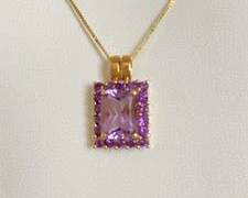 14K Gold with Amethyst Stones Pendant Necklace - 18" (3.3 Grams)