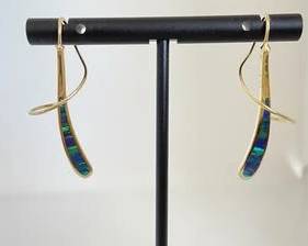 14K Gold with Australian Fire Opal? Stones Modern Design Earrings (3 Grams)