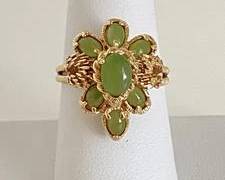 Vintage 10K Gold with Jade Stones Statement Ring - Size 8 1/2 (5.1 Grams) Not Marked - Tested as 10K